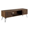 Clive 60 Inch Reclaimed Wood Rectangle Farmhouse TV Stand Media Console; 2 Doors; Iron Legs; Natural Brown